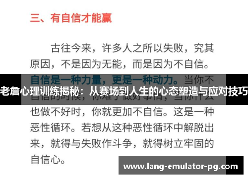 老詹心理训练揭秘：从赛场到人生的心态塑造与应对技巧